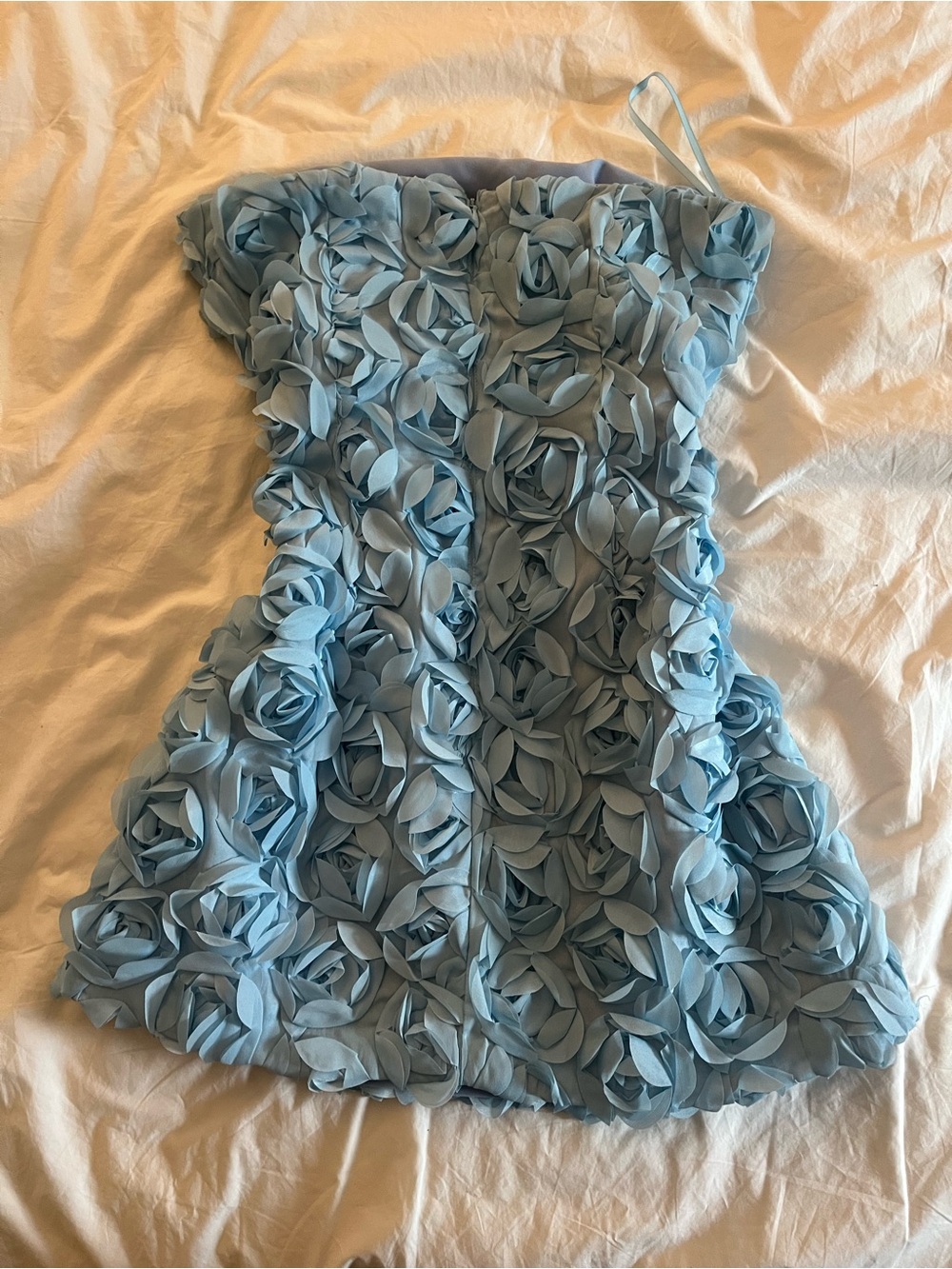 Strapless Light Blue Rosette Mini Dress - Picture 4 of 4